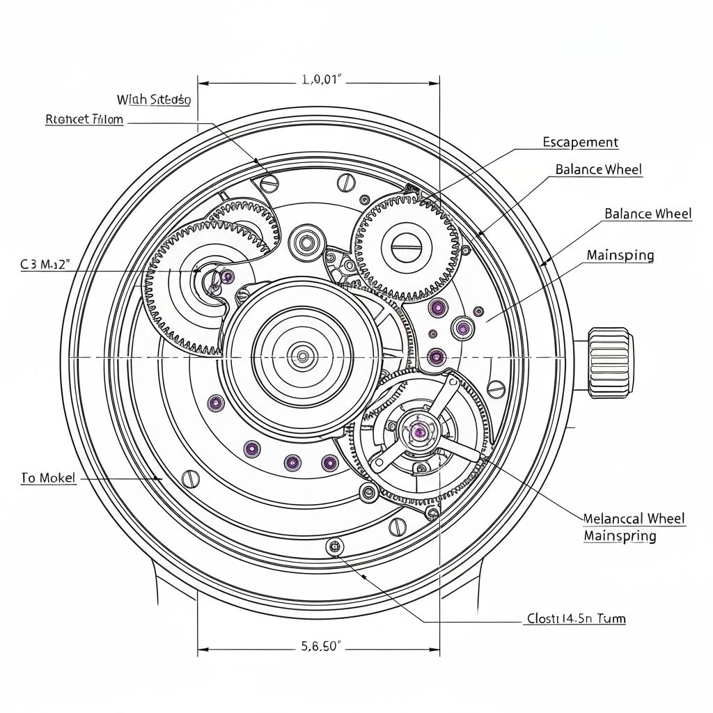 Technical watch movement engineering diagram