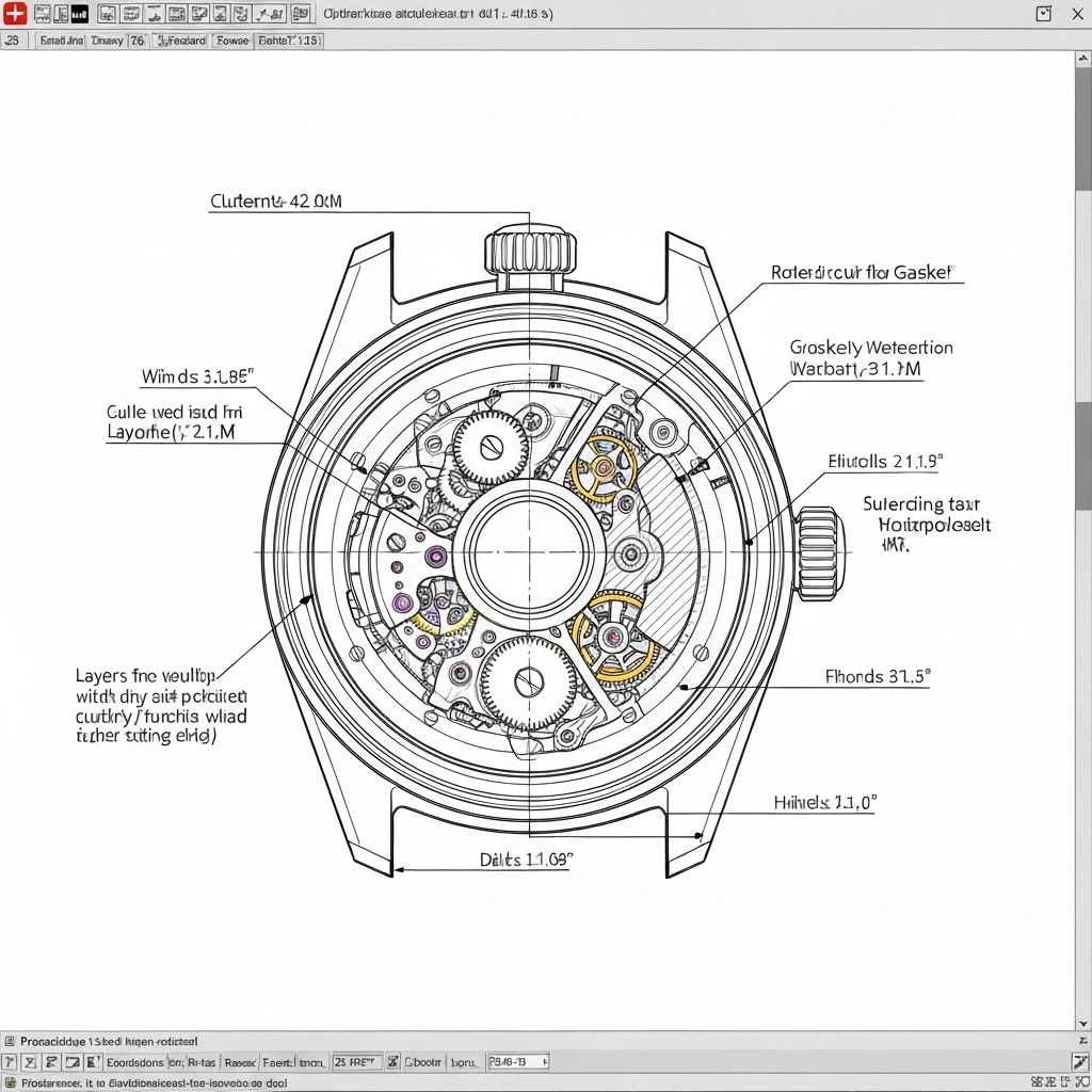 Watch case cross-section engineering diagram